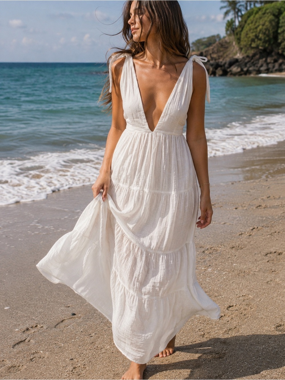 The Silk Co Olive White Cotton Maxi Dress Beach Cover Up Resort Small - Picture 1 of 10